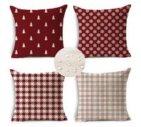 Juego de 4 Funda Cojines 50 x 50 Impermeable Lino Fundas de Cojines para Sofa, Cuadradas Almohadas Decorativa Rojo Navideño Fundas de Cojines Cama para Jardín, Sofá, Patio, Sala de Estar S 138