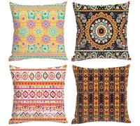 Juego de 4 Fundas Cojines 35x35cm, Bohemia Funda Cojin, Doble Cara Linen Cojines Exterior Impermeable, PatróN Fundas de Cojines con Cremallera Oculta, para Exterior Sofá Cama Coche Jardín Sillas 9-8