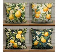 Juego de 4 Fundas Cojines 45x45 cm, Limón Amarillo fundas De cojines Lino, Verde Negro Exterior Funda Cojine Decorativos con Cremallera Oculta Todas Estaciones para Sofá Dormitorio Sala DE Estar