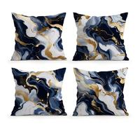 Juego de 4 Fundas Cojines Exterior Impermeable 60x60 cm Azul Oscuro Marrón Funda de Cojín Decorativo Cuadrado Mármol Fundas de Cojines Lino con Cremallera Oculta para Jardín Sofá Salón Terraza Cama