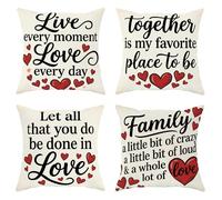 Juego de 4 fundas de almohada con diseño de corazones, modernas, informales, de amor, familia, San Valentín, color rojo, terciopelo suave, lavable, decorativas, para sala de estar, apartamento, cama