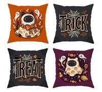 Juego de 4 fundas de almohada con diseño de fantasma, calabazas, escobas, Halloween, color naranja con cremallera oculta, fundas de almohada decorativas para sala de estar, apartamento, cama, sofá