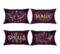 Juego de 4 fundas de almohada con diseño de mariposa, hechizos mágicos bohemios otoñales violetas con cremallera oculta, fundas de almohada para sofá, sala de estar, cama, oficina, sofá, silla