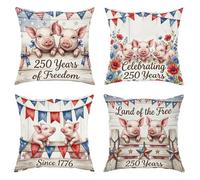 Juego de 4 fundas de almohada de cerdos, rústicas, festivas, flores, celebración, terciopelo, suave, lavable, para sala de estar, cama, oficina, sofá, silla, decoración, 16 x 16 pulgadas