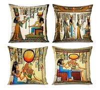 Juego de 4 fundas de almohada de Egipto, 20 x 20 pulgadas, tumba Queen Isis, Egipto, pirámides antiguas, África, papelería, decoración del hogar, fundas de almohada decorativas para sofá