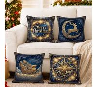 Juego de 4 fundas de almohada de estrella con cita navideña, color azul medianoche, 40,6 x 40,6 cm