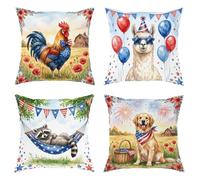 Juego de 4 fundas de almohada de gallo con diseño de llama, mapache rojo, de terciopelo suave, lavable, cuadradas, para sala de estar, dormitorio, loft, oficina, coche, 40,6 x 40,6 cm