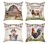 Juego de 4 fundas de almohada de granero, diseño rústico de vaca, cerdos, día de la independencia, color rojo, suave, terciopelo, lavable, fundas decorativas para sala de estar, cama, oficina, sofá