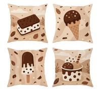 Juego de 4 fundas de almohada de helado, diseño de estrellas de chocolate, color marrón con cremallera oculta, fundas de almohada para el hogar, sala de estar, dormitorio, decoración de sofá, 22 x 22