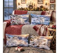 Juego de 4 fundas de almohada de invierno con diseño de león blanco de 12 x | Fundas de almohada de león blanco, montaña nevada, arte de vida silvestre, paisaje invernal, acogedora decoración de sala de