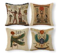 Juego de 4 fundas de almohada de lino de Horus Falcon Sun God Ra de 18 x 18 pulgadas, decoración de habitación temática egipcia, regalo para amantes egipcios, funda de cojín egipcia para sofá cama