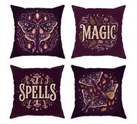 Juego de 4 fundas de almohada de mariposa, fantasiosos hechizos mágicos bohemios, violeta, de terciopelo suave, lavable, fundas decorativas para sala de estar, cama, oficina, sofá, silla, decoración