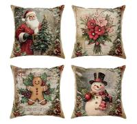 Juego de 4 fundas de almohada de Navidad, cojines decorativos rojos con Papá Noel, muñeco de nieve, pan de jengibre y flores, fundas de almohada decorativas de invierno para el hogar, sofá, 20 x 20