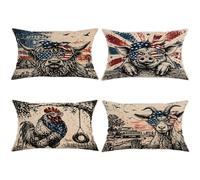 Juego de 4 fundas de almohada de vaca, estilo rústico vintage de cerdos, gallo, 4 de julio, color rojo, terciopelo suave, lavable, para decoración del hogar, sala de estar, dormitorio, sofá, 20 x 12