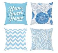 Juego de 4 fundas de almohada florales con patrón de zigzag moderno y contemporáneo con diseño de caballo a rayas N/A azul con funda de cremallera oculta, almohadas decorativas para sala de estar