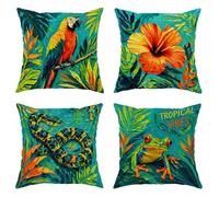 Juego de 4 fundas de almohada para loro, tropicales, vibrantes, hibisco, serpiente, verde, suave, terciopelo, lavable, fundas decorativas para sala de estar, departamento, cama, sofá, decoración de 16