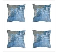 Juego de 4 Fundas de Cojín 40x40cm Resumen Retro Azul Funda de Cojines Sofa Soft Doble Cara Cojines Cama Funda de Almohada Cuadrada para Exterior Interior Casa de Campo Jardín Oficina Decorar