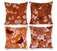 Juego de 4 Fundas de Cojín 60 x 60 cm, Mariposa flor Funda Cojines Exterior, Cojines Decorativas Terciopelo, Impresión a Doble Cara, Fundas de Cojín Decor para Salón, Dormitorio, Sofá, Regalos, G-178