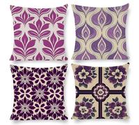 Juego de 4 Fundas de Cojín 60 x 60 cm, Norte de Europa púrpura Fundas Cojines Exterior, Cojines Sofa Decorativas de Lino, Impresión a Doble Cara, Funda Cojín Decor para Salón, Dormitorio, Sofá N-790