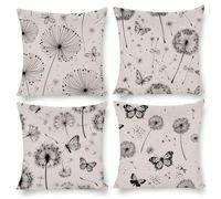 Juego de 4 Fundas de Cojín 70 x 70 cm, Blanco y negro diente de León Funda Cojines Exterior, Cojines Decorativas Cotton Lino, Doble Cara, Fundas de Cojín Decor para Salón, Dormitorio, Sofá, G-159