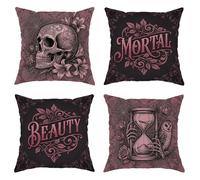 Juego de 4 fundas de cojín con diseño de calavera, estilo gótico, vintage, belleza, mortal, ninguno, negro, con cremallera oculta, fundas de cojín para el hogar, dormitorio, sala de estar, sofá