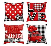 Juego de 4 fundas de cojín con forma de corazón, diseño rústico de San Valentín, lazo de amor de San Valentín, color rojo con cremallera oculta, fundas de cojín para sala de estar, dormitorio, loft