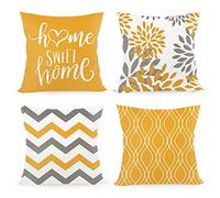 Juego de 4 fundas de cojín de 45 x 45 cm, con inscripción «Home Sweet Home», funda de cojín decorativa con cremallera oculta, cojín de sofá, cojín de sofá de Navidad (naranja y amarillo)