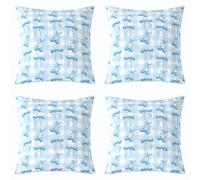 Juego de 4 fundas de cojín de celosía azul y blanco, fundas de cojín decorativas geométricas, diseño de mariposa, lazo, 40,6 x 40,6 cm, para niñas, niños, adolescentes, diseño geométrico de hada y