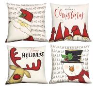 Juego de 4 fundas de cojín navideñas de 40 x 40 cm, funda de cojín con reno, árbol de Navidad, Papá Noel, muñeco de nieve, decoración de invierno para salón o dormir