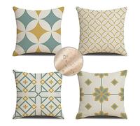 Juego de 4 Fundas de Cojín Patchwork Naranja Azul Fundas Cojines 40x40cm Fundas de Cojines Sofa Exterior Funda Cojines de Lino Decora Funda de Cojin Cuadrado Almohada para Sala de Estar Jardín S253