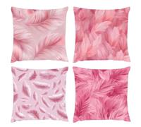Juego de 4 Fundas de Cojín Plumas, Fundas Cojines 40x40, Exteriores Impermeables Lino Cojines, Modernas de Almohada for Cuadradas Decorativo para Sala de Estar Sofás Jardín Dormitorio (Rosa) s-580