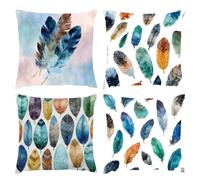 Juego de 4 Fundas de Cojín Plumas, Fundas Cojines 40x40, Exteriores Impermeables Terciopelo Cojines, Modernas de Almohada for Cuadradas Decorativo para Sala de Estar Jardín Dormitorio (Color) s-579