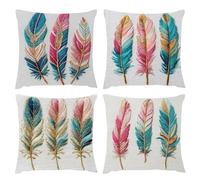 Juego de 4 Fundas de Cojín Plumas, Fundas Cojines 50x50, Exteriores Impermeables Terciopelo Cojines, Modernas de Almohada for Cuadradas Decorativo para Sala de Estar Jardín Dormitorio (Color) s-576