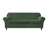 Juego de 4 fundas de terciopelo elástico para sofá, funda para sofá de 3 plazas con fundas de cojín separadas, colección de protectores de muebles en verde aguacate para máximo estilo y comodidad