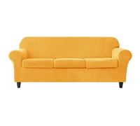 Juego de 4 fundas elásticas de terciopelo para sofá de 3 plazas con protectores de cojín individuales, colección de protectores de muebles (color dorado) perfecto para decoración del hogar