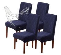 Juego de 4 fundas elásticas impermeables para sillas de comedor, color azul marino, para decoración del hogar, cocina, ajuste universal, fácil de limpiar, perfecto para cambio de imagen del comedor