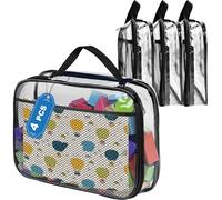 Juego de 4 Fundas Organizadoras de PVC para Juguetes, Neceser con Cremallera y Bolsillos Laterales de Red para Juguetes de Baño, Puzzles y Bloques de Construcción (XL 27x6.6x34cm)