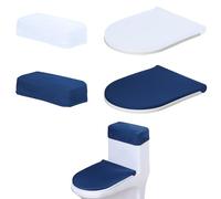 Juego de 4 fundas para asiento de inodoro con fundas para tanque, cubierta para tapa de tanque de inodoro, funda para asiento de inodoro de baño con parte inferior elástica, universal (blanco + azul)