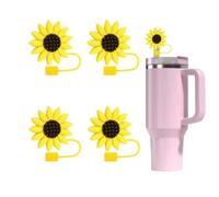 Juego de 4 fundas para pajitas Stanley Cup 30 Oz / 40 Oz girasoles de silicona, a prueba de polvo, a prueba de fugas, reutilizables, accesorios para vasos y vasos