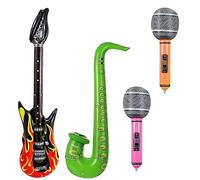 Juego de 4 globos inflables para guitarra, saxofón, micrófono, guitarras inflables, instrumentos musicales, globos inflables, accesorios de fiesta, accesorio de disfraces, decoración de fiesta