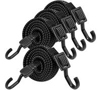 Juego de 4 gomas elásticas ajustables con ganchos de metal, 80 cm, cuerda de goma negra, tensor de goma extrafuerte para toldo, jardín, bicicleta, coche, lonas