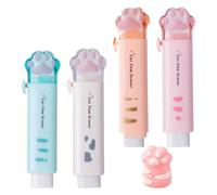 Juego de 4 gomas para garras de gato con corta-clip - Push-Pull, correctora, no marcante, retráctil, goma portátil para oficina y escuela