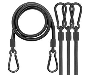 Juego de 4 gomas tensoras con mosquetón, 150 cm, tensor de equipaje negro, 100% látex para toldos, lonas, jardín, bicicleta, coche, carga