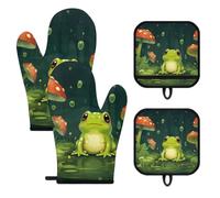 Juego De 4 Guantes Cocina Linda Rana Salvaje De Lluvia Almacenables Manoplas Horno Lavables Guantes Y Agarraderas para Horno para Chimenea Asar Microondas