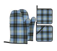 Juego De 4 Guantes Cocina Tartán Bell of The Borders Almacenables Manoplas Horno Grueso Guantes Y Agarraderas para Horno para Chimenea Microondas Parrilla