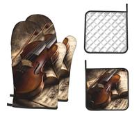 Juego de 4 guantes de cocina resistentes al calor, guantes de cocina para violín y libros, guantes de barbacoa, guantes de horno y almohadillas calientes, agarraderas antideslizantes para cocina