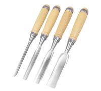 Juego de 4 Gubias para Madera Media Caña, Formón para Tallar Madera 6/12/18/24mm de Acero CR-V Afilado Espejo, Con Mango de Madera y Estuche, Para Tallado, Carpintería y Torno