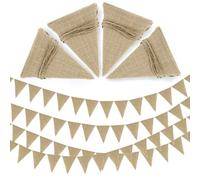 Juego de 4 guirnaldas de banderines de arpillera para banderines de arpillera para exteriores, resistente a la intemperie, 52 piezas, estilo vintage, imitación de lino, para decoración de bodas