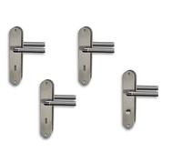 Juego de 4 herrajes para puerta, de acero inoxidable pulido/satinado lacado brillante, para 3 puertas de habitaciones con perforaciones de colores y 1 puerta de baño y tirador de puerta