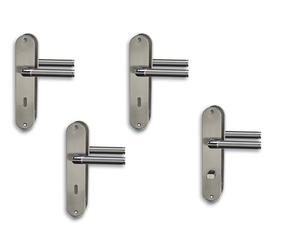 Juego de 4 herrajes para puerta, de acero inoxidable pulido/satinado lacado brillante, para 3 puertas de habitaciones con perforaciones de colores y 1 puerta de baño y tirador de puerta